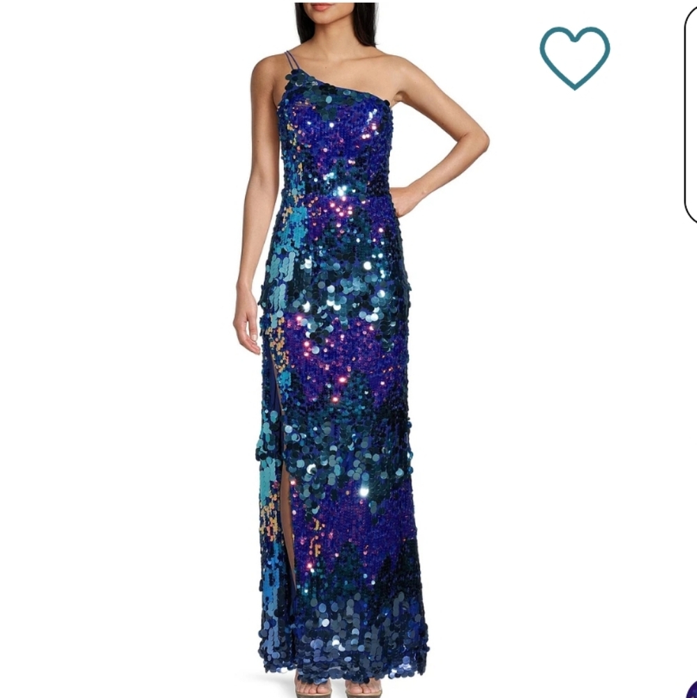 Xtraordinary One Shoulder Multi-Colored Paillette Sequin Side Slit Long Dress